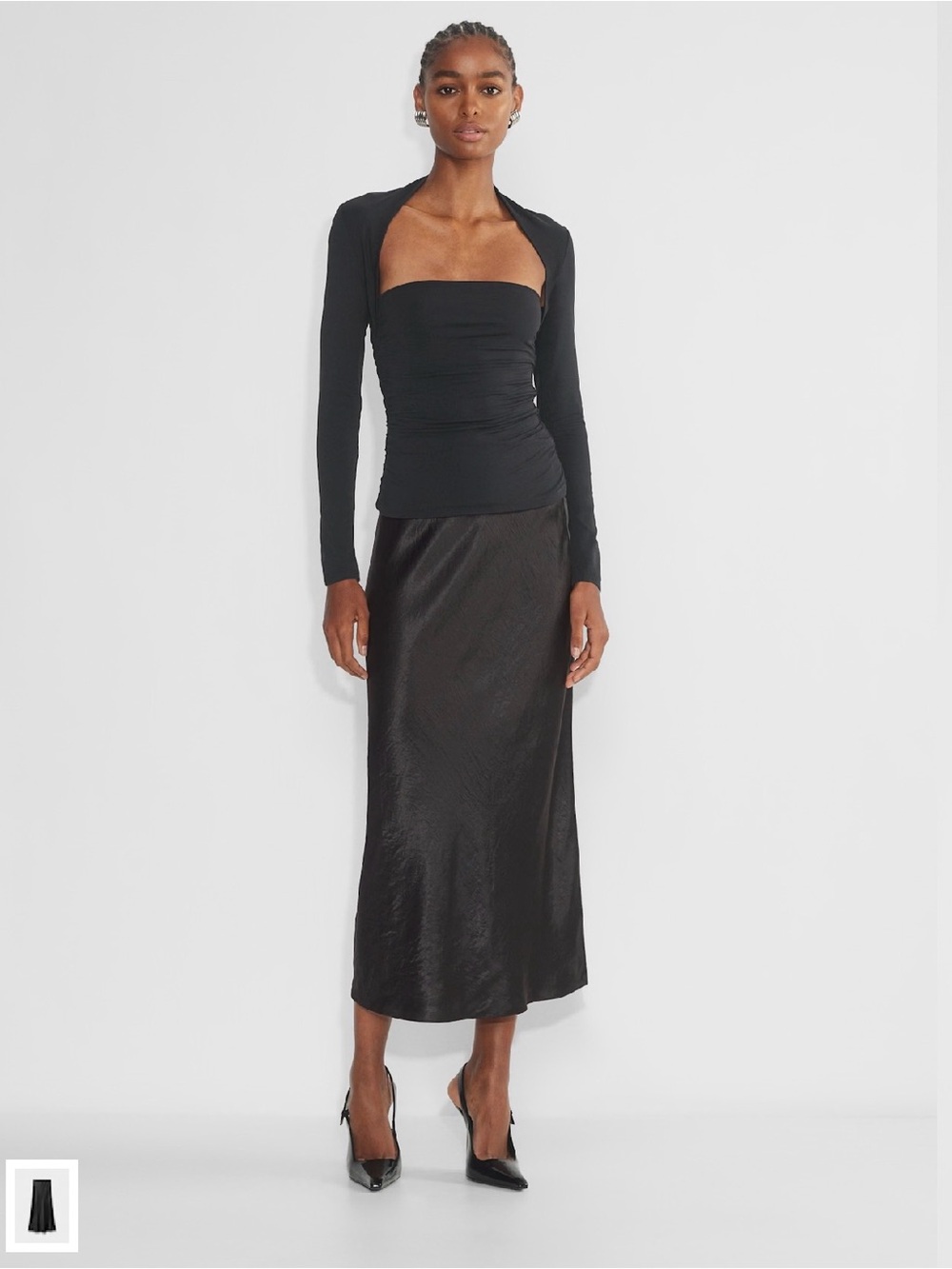 Aritzia Black Strapless Ruched Long-Sleeve Top
